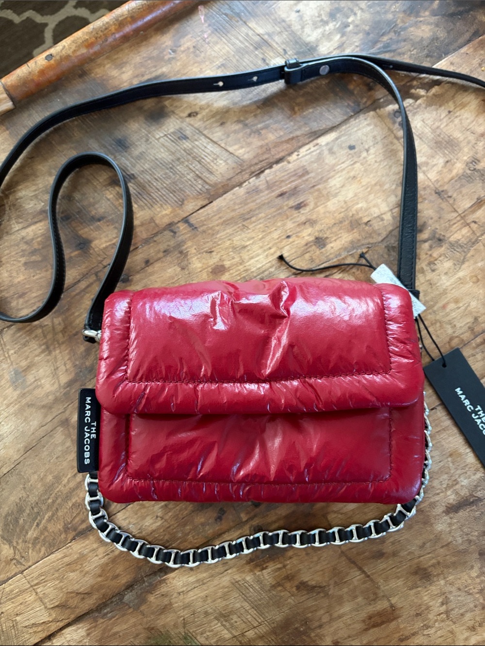 Marc Jacobs Red Quilted Crossbody Bag with Chain Strap